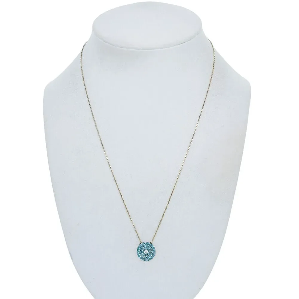 Vintage Gold-Tone Sterling Silver Blue Cubic Zirconia Evil Eye Necklace 16-18"
